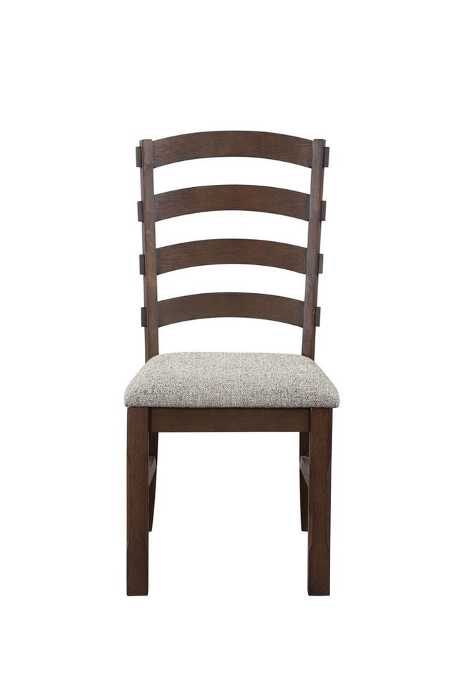 Set of Two Gray and Oak Fabric Ladder Back Dining Side Chairs