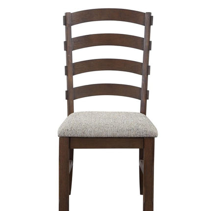 Set of Two Gray and Oak Fabric Ladder Back Dining Side Chairs