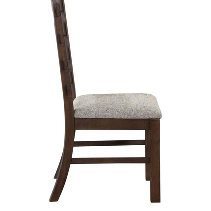 Set of Two Gray and Oak Fabric Ladder Back Dining Side Chairs