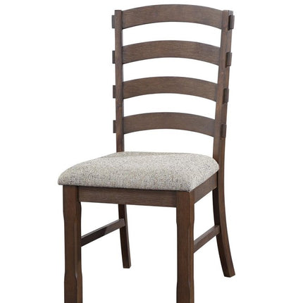 Set of Two Gray and Oak Fabric Ladder Back Dining Side Chairs