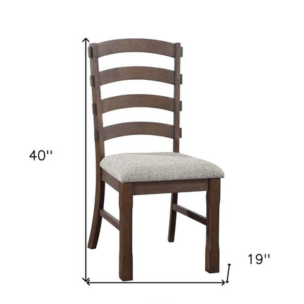 Set of Two Gray and Oak Fabric Ladder Back Dining Side Chairs