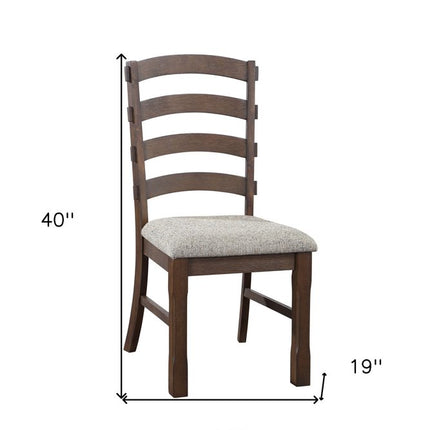 Set of Two Gray and Oak Fabric Ladder Back Dining Side Chairs