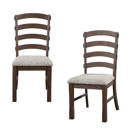 Set of Two Gray and Oak Fabric Ladder Back Dining Side Chairs