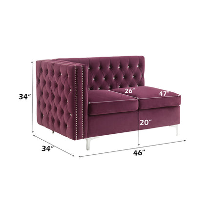 ACME 57331 Jaszira Modular - Armless Loveseat with 2 Pillows, Burgundy Velvet