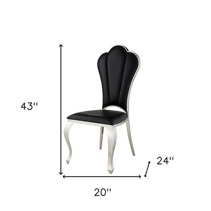 Set of Two Black and Silver Faux Leather Dining Side Chairs