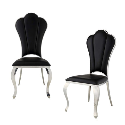 Set of Two Black and Silver Faux Leather Dining Side Chairs