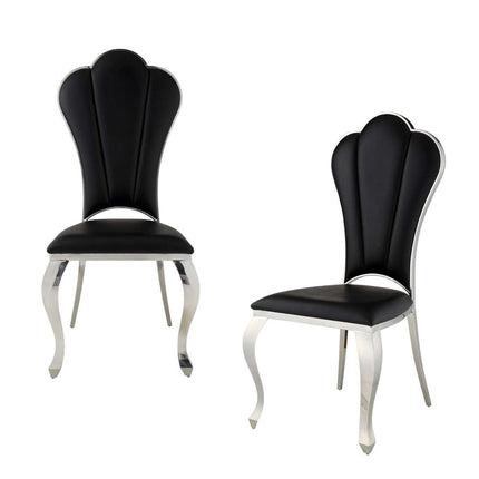 Set of Two Black and Silver Faux Leather Dining Side Chairs
