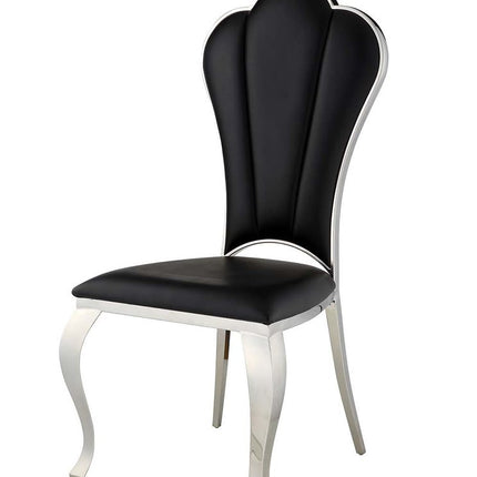 Set of Two Black and Silver Faux Leather Dining Side Chairs