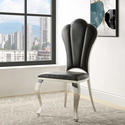 Set of Two Black and Silver Faux Leather Dining Side Chairs