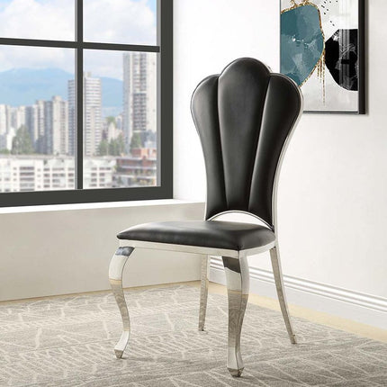 Set of Two Black and Silver Faux Leather Dining Side Chairs