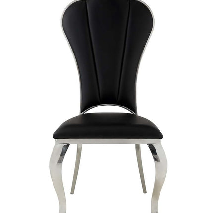 Set of Two Black and Silver Faux Leather Dining Side Chairs