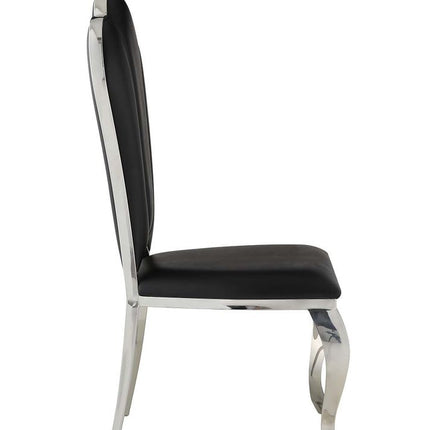 Set of Two Black and Silver Faux Leather Dining Side Chairs