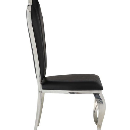 Set of Two Black and Silver Faux Leather Dining Side Chairs