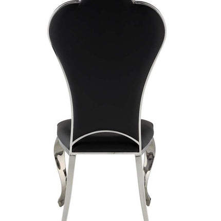 Set of Two Black and Silver Faux Leather Dining Side Chairs