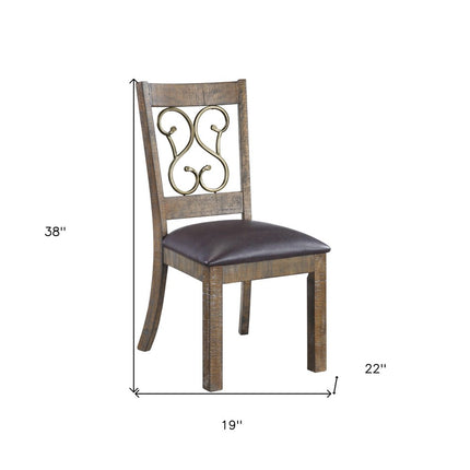 Set of Two Black and Redwood Faux Leather Open Back Dining Side Chairs