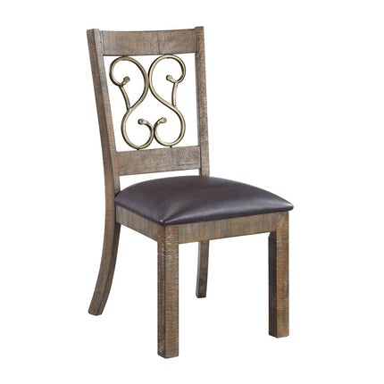 Set of Two Black and Redwood Faux Leather Open Back Dining Side Chairs