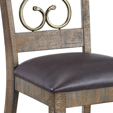 Set of Two Black and Redwood Faux Leather Open Back Dining Side Chairs