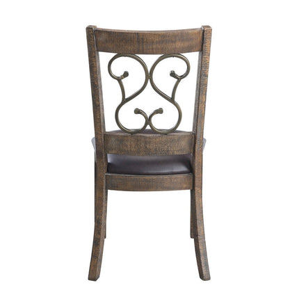 Set of Two Black and Redwood Faux Leather Open Back Dining Side Chairs