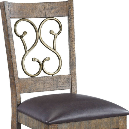 Set of Two Black and Redwood Faux Leather Open Back Dining Side Chairs