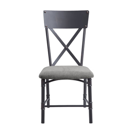 Set of Two Gray and Black Fabric Cross Back Dining Side Chairs