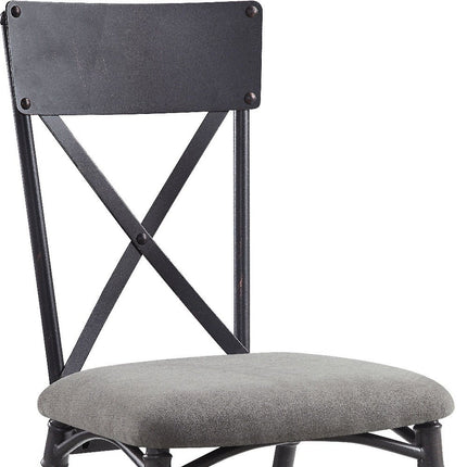 Set of Two Gray and Black Fabric Cross Back Dining Side Chairs