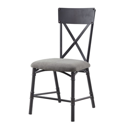 Set of Two Gray and Black Fabric Cross Back Dining Side Chairs