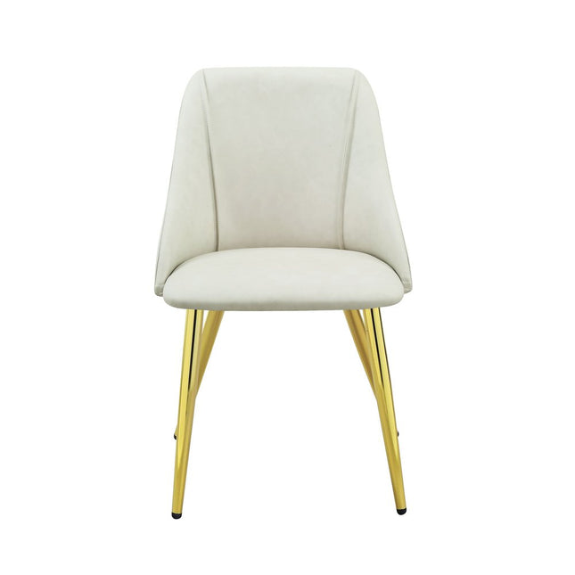 Set of Two White and Gold Upholstered Faux Leather And Metal Dining Side Chairs HomeRoots