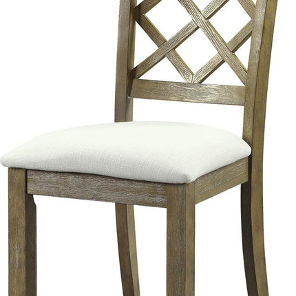 Set of Two Beige and Oak Linen Cross Back Dining Side Chairs