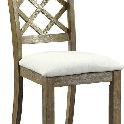 Set of Two Beige and Oak Linen Cross Back Dining Side Chairs