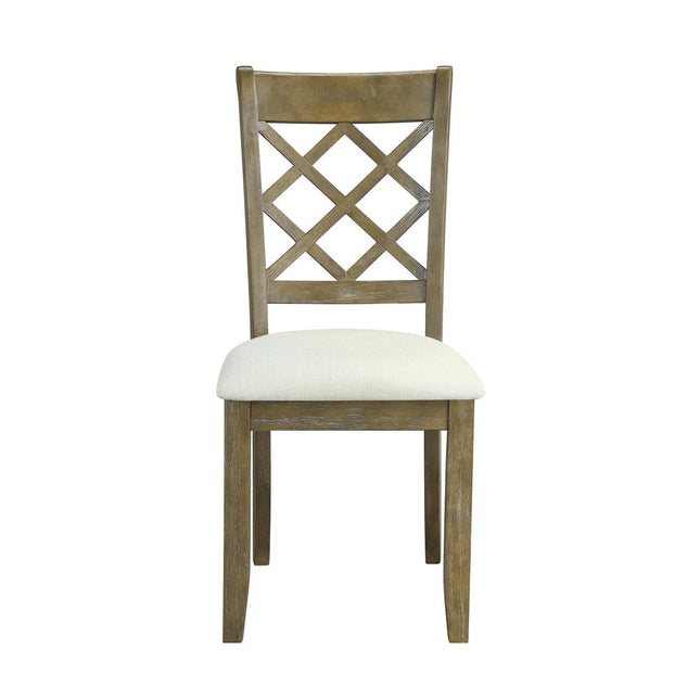 Set of Two Beige and Oak Linen Cross Back Dining Side Chairs