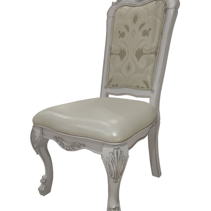 Set of Two White Tufted Faux Leather Dining Side Chairs