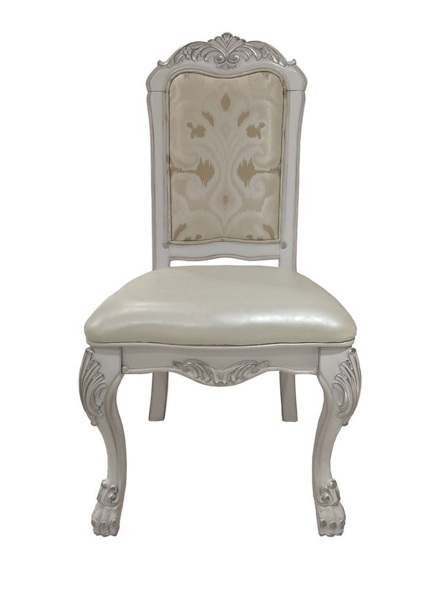 Set of Two White Tufted Faux Leather Dining Side Chairs