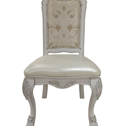 Set of Two White Tufted Faux Leather Dining Side Chairs