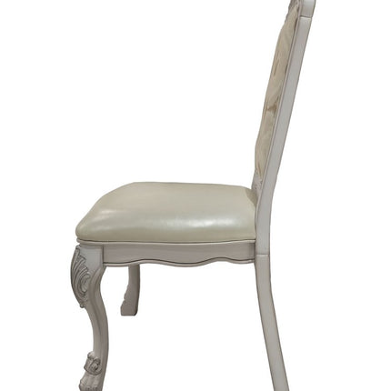 Set of Two White Tufted Faux Leather Dining Side Chairs
