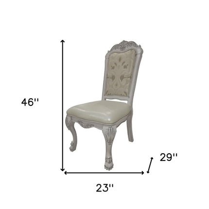 Set of Two White Tufted Faux Leather Dining Side Chairs