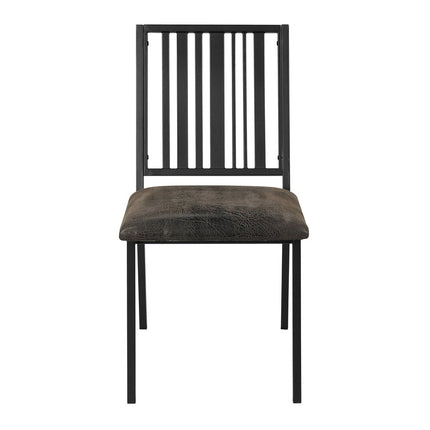 Set of Two Black Faux Leather Slat Back Dining Side Chairs