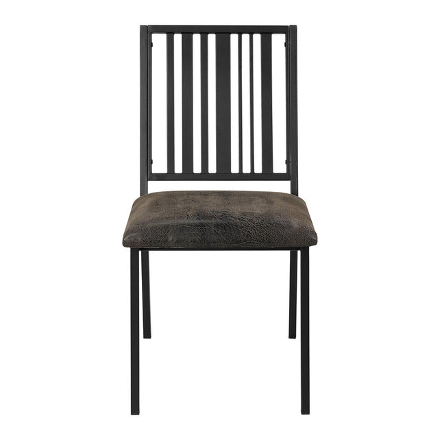 Set of Two Black Faux Leather Slat Back Dining Side Chairs
