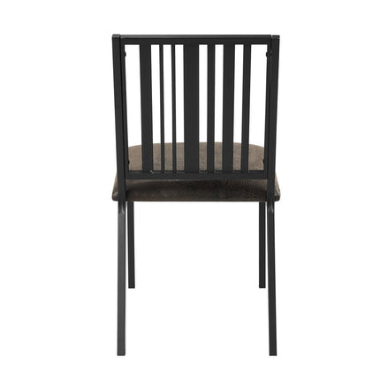 Set of Two Black Faux Leather Slat Back Dining Side Chairs