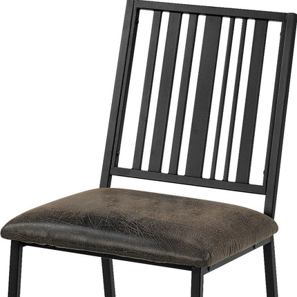 Set of Two Black Faux Leather Slat Back Dining Side Chairs