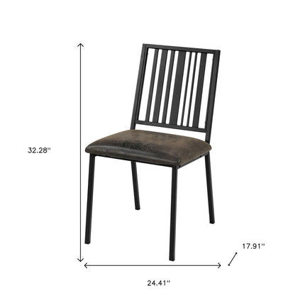 Set of Two Black Faux Leather Slat Back Dining Side Chairs