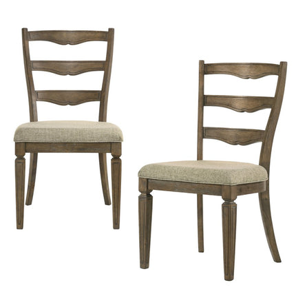 Set of Two Gray and Oak Fabric Open Back Dining Side Chairs