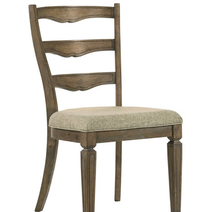 Set of Two Gray and Oak Fabric Open Back Dining Side Chairs