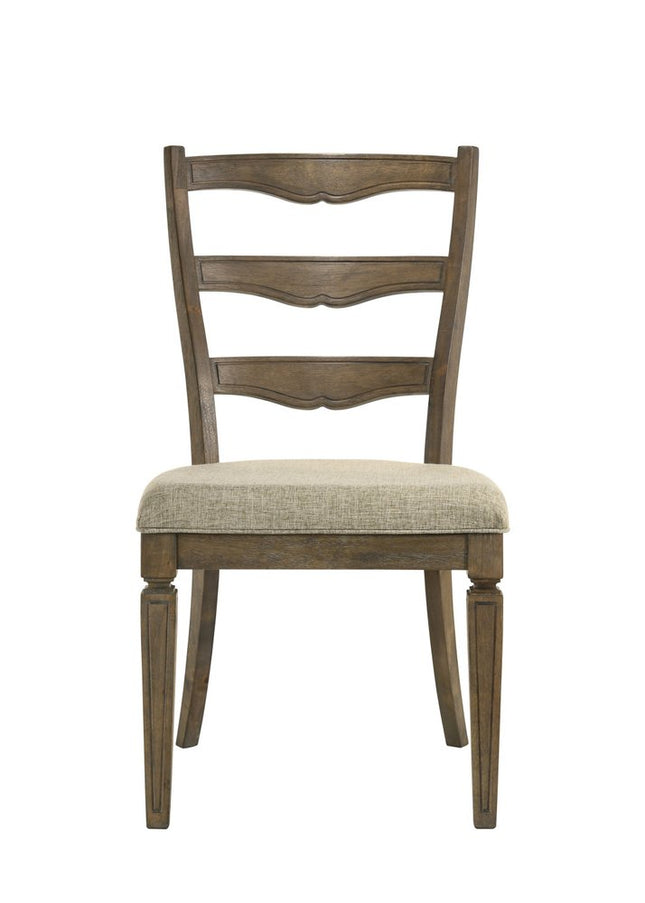 Set of Two Gray and Oak Fabric Open Back Dining Side Chairs