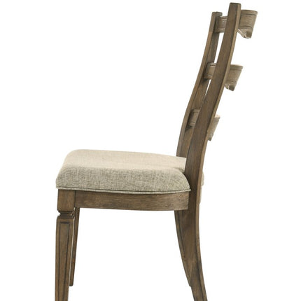 Set of Two Gray and Oak Fabric Open Back Dining Side Chairs