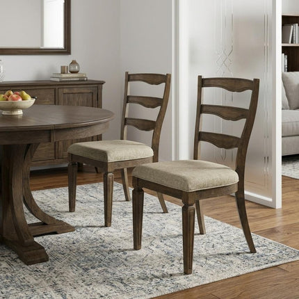 Set of Two Gray and Oak Fabric Open Back Dining Side Chairs