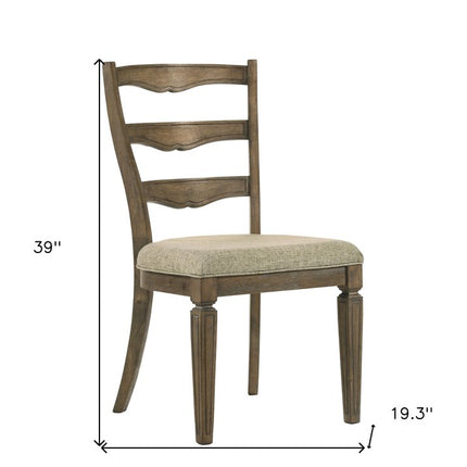 Set of Two Gray and Oak Fabric Open Back Dining Side Chairs