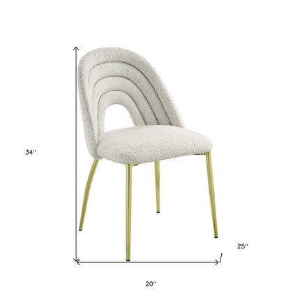 Set of Two Beige and Gold Fabric Dining Side Chairs