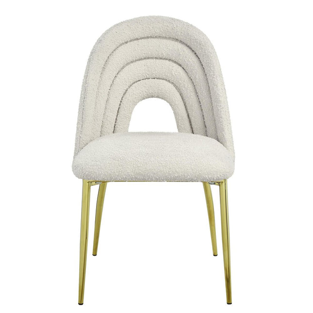Set of Two Beige and Gold Fabric Dining Side Chairs