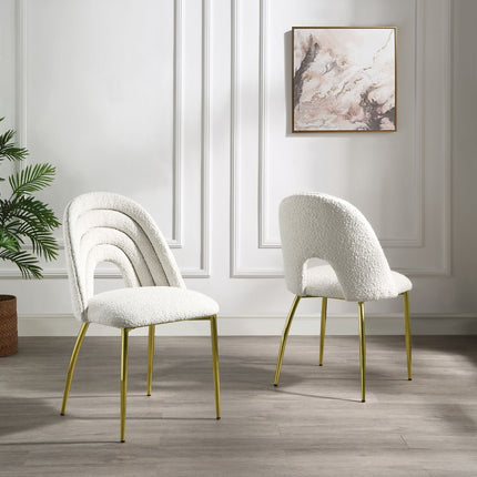 Set of Two Beige and Gold Fabric Dining Side Chairs