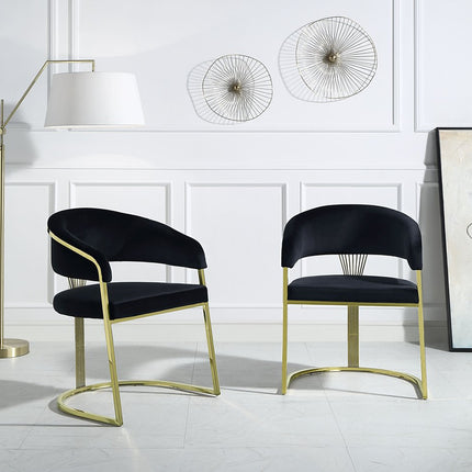 Black and Gold Upholstered Velvet Partially Open Back Dining Side Chair